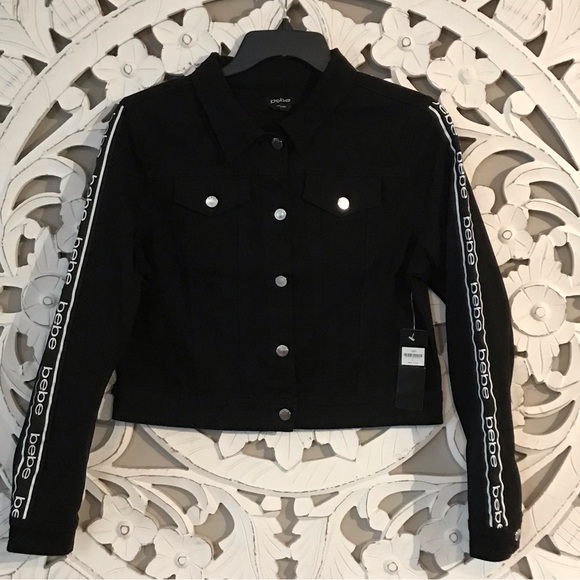 bebe Jackets & Blazers - NWT bebe logo black denim jacket Sz S & L